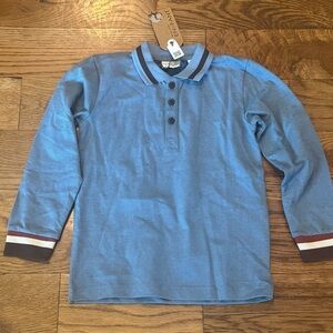 NWT. En Fant. Long Sleeve Cotton Polo. Blue/Brown. Size 6 Years.